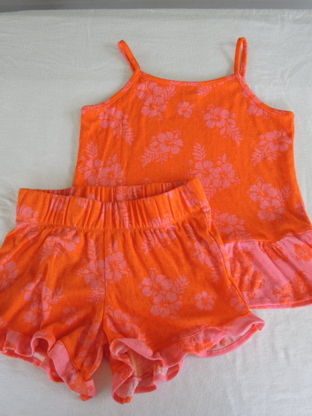 4/$25 art class Girls' Pajama Set 2 Piece Bright Orange & Pink Floral Lounge XL